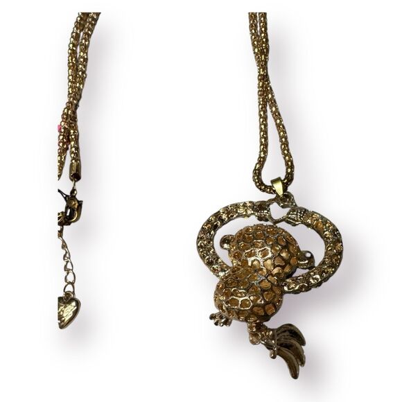 Betsey Johnson Crystal Rhinestone Necklace Monkey Gold Tone Necklace Bundle New - Picture 7 of 8